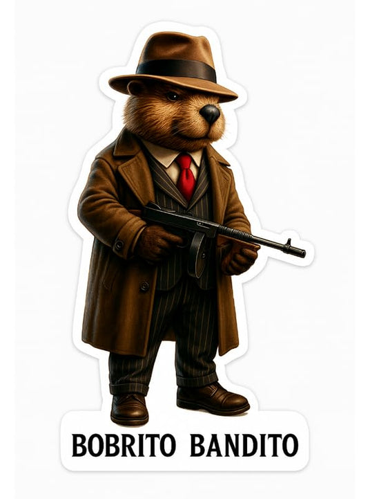 Vinyl sticker: Waterproof Bobrito Bandito Sticker for Laptop Wall Car Window Bumper Decal Truck Auto Water Bottle – Dapper Beaver Mobster in Alternate Pose 4in