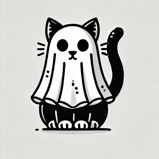 Vinyl sticker: Minimalist Black Cat Ghost Costume Sticker for Laptop, Wall, Car, Window, Bumper, and Water Bottle – Waterproof, Auto Decal for Truck and More.