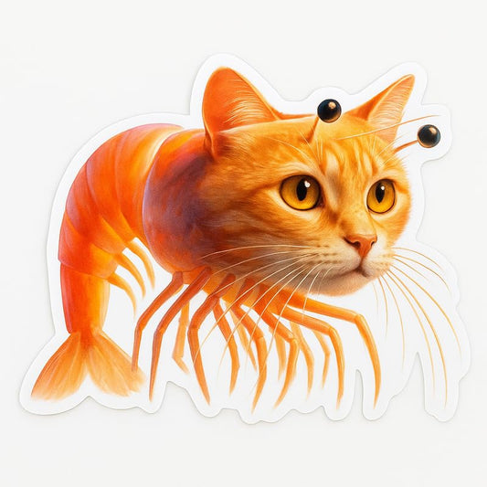 Vinyl sticker: Waterproof Trippi Troppi Sticker for Laptop Wall Car Window Bumper Decal Truck Auto Water Bottle – Cat-Shrimp Fusion with Bold Top Label 4in