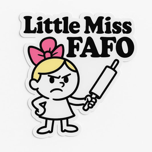 Vinyl sticker: Little Miss FAFO Sticker – Sassy Girl Vinyl Decal with Pink Bow and Rolling Pin for Laptop, Wall, Car, Window, Bumper, Truck, Auto, Water Bottle – Bold Graphic Attitude – Variation 12