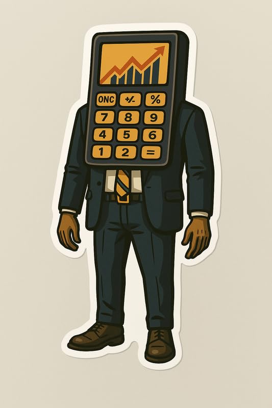Vinyl sticker: Il Ragioniere del Vuoto Sticker – Surreal Calculator-Head Vinyl Decal for Laptop, Wall, Car, Window, Bumper, Water Bottle, Auto, Truck – Business Suit Statistic Graph Humor – Waterproof – Variation 4
