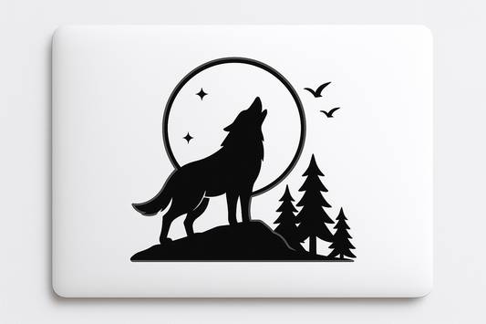 Wolf Howling Full Moon Sticker Decal Vinyl Laptop Car Window Bumper AUTO Bottle Water Bottle Helmets Waterproof
