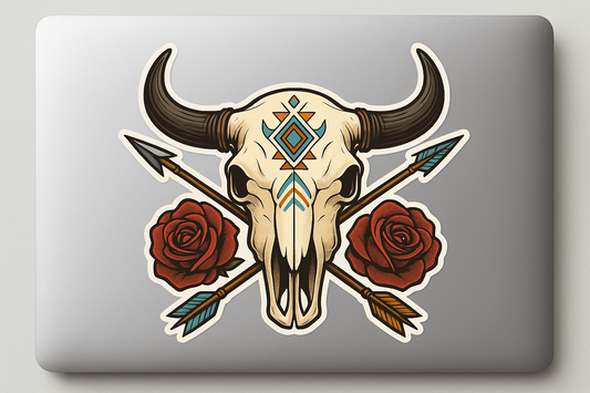 Tribal Bison Skull Roses Sticker Decal Vinyl Laptop Car Window Bumper AUTO Water Bottle Helmets Waterproof Arrows
