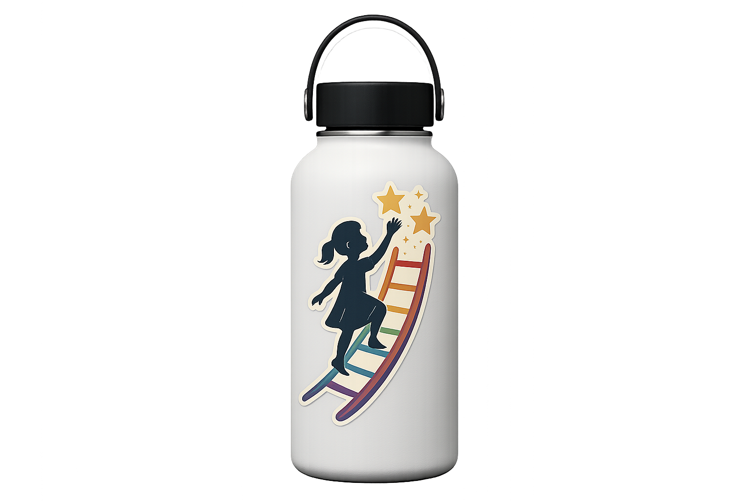 Girl Climbing Rainbow Ladder to Stars Sticker Decal Vinyl Laptop Car Window Bumper AUTO Water Bottle Helmets Waterproof