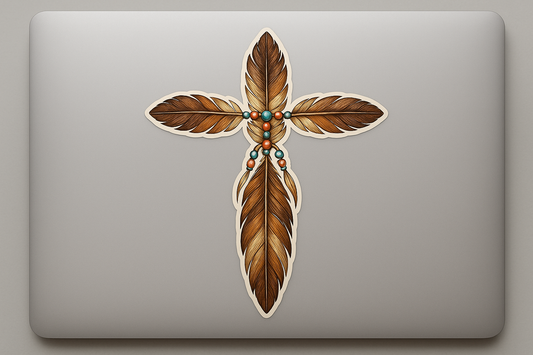 Tribal Feather Bead Cross Sticker Decal Vinyl Laptop Car Window Bumper AUTO Water Bottle Helmets Waterproof