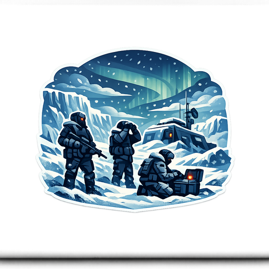 Icy Outpost Soldiers Sticker Decal Vinyl Laptop Car Window Bumper AUTO Water Bottle Helmets Waterproof Vector