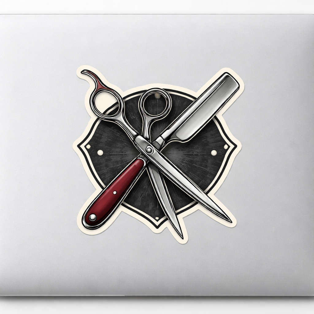 Barber Shop Sticker Decal Vinyl Laptop Car Window Bumper AUTO Water Bottle Helmets Waterproof Scissors Razor