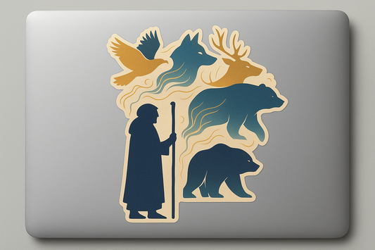 Native Shaman Silhouette Sticker Decal Vinyl Laptop Car Window Bumper AUTO Water Bottle Helmets Waterproof Animal Spirits
