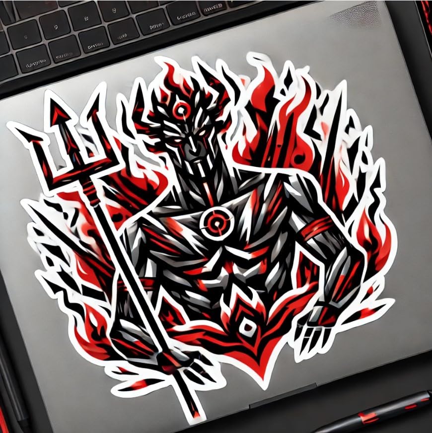 Vinyl sticker: Hades Sticker with Fiery Accents for Laptop, Wall, Car, Window, Bumper, Decal, Truck, Waterproof Auto, and Water Bottle Design