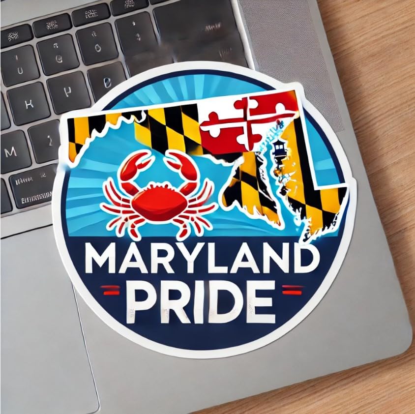 Vinyl sticker: Maryland Heritage Laptop Wall Car Window Bumper Sticker Decal Truck Waterproof Auto Water Bottle with State Map and Maryland Flag Elements
