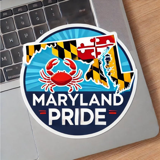 Vinyl sticker: Maryland Heritage Laptop Wall Car Window Bumper Sticker Decal Truck Waterproof Auto Water Bottle with State Map and Maryland Flag Elements