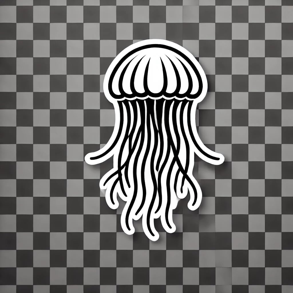Vinyl sticker: Laptop Wall Car Window Bumper Sticker - Minimalist Jellyfish Decal in Black and White, Elegant and Modern, Waterproof and UV Resistant, Perfect for Laptops, Cars, Water Bottles, and More