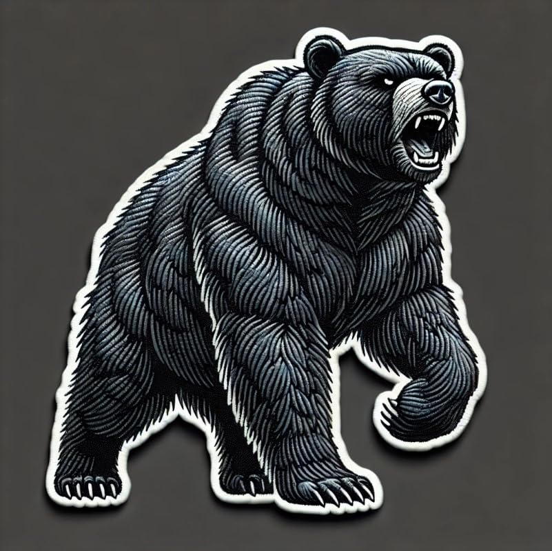 Vinyl sticker: Black Bear Aggressive Pose Embroidered Decal for Laptop, Car, Wall, Bumper, Truck, Water Bottle – Waterproof, Durable Vinyl Sticker for Auto and Outdoors