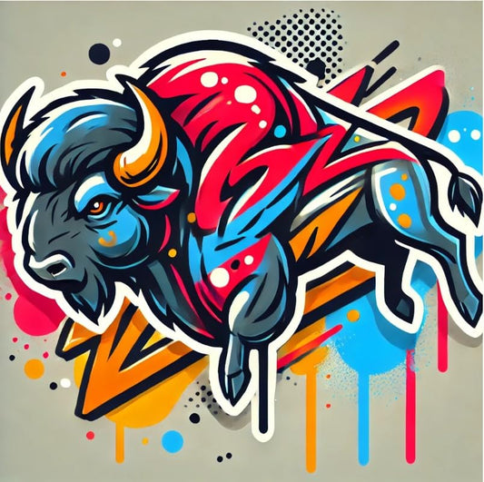Vinyl sticker: Graffiti Buffalo Sticker for Laptop, Car, Wall, Bumper, Window, Truck, Waterproof Vinyl Decal for Water Bottle