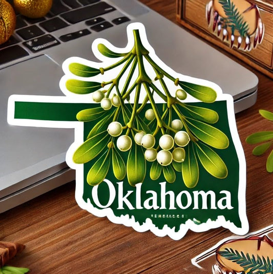 Vinyl sticker: Mistletoe Oklahoma State Symbol Sticker – Waterproof Vinyl Decal for Laptop, Wall, Car, Window, Bumper, Truck, Water Bottle, Auto Decoration