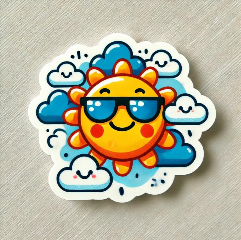 Vinyl sticker: Happy Sun Sticker for Laptop, Wall, Car, Window, Bumper, Truck, Waterproof Decal