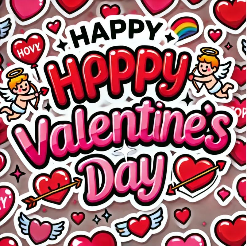 Vinyl sticker: Happy Valentine's Day Waterproof Vinyl Sticker for Car Window, Laptop, Bumper, Truck, Auto, Water Bottle, Cute Heart Design Decal