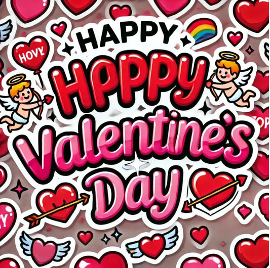 Vinyl sticker: Happy Valentine's Day Waterproof Vinyl Sticker for Car Window, Laptop, Bumper, Truck, Auto, Water Bottle, Cute Heart Design Decal