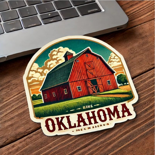 Vinyl sticker: Oklahoma Red Barn Countryside Laptop Wall Car Window Bumper Sticker Decal Truck Waterproof Auto Water Bottle (4)