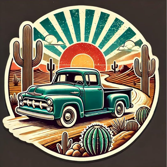 Vinyl sticker: Retro Truck and Cactus Sticker for Vehicles Sticker for Laptop, Wall, Car, Window, Bumper, Waterproof Decal for Truck, Water Bottle, Auto, and Desert Decor