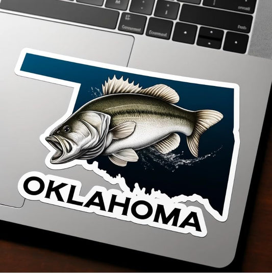 Vinyl sticker: White Bass Oklahoma Fishing Enthusiast Decal – Waterproof Vinyl Sticker for Laptop, Wall, Car, Window, Bumper, Truck, Water Bottle, Auto Accessories