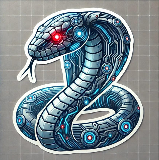 Vinyl sticker: Futuristic Cybernetic Snake Sticker for Laptop, Wall, Car, Window, Bumper, Truck, Waterproof Decal, Auto, and Water Bottle