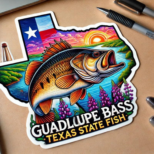 Vinyl sticker: Vibrant Guadalupe Bass Sticker for Laptop, Wall, Car, Window, Bumper, Waterproof Decal for Truck and Water Bottle