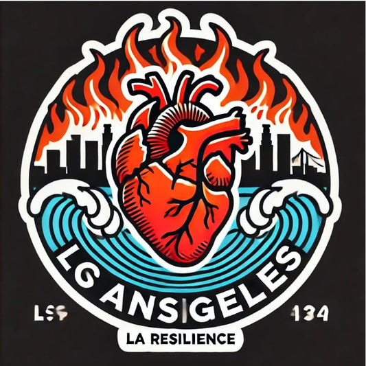 Vinyl sticker: Rebuild LA - Firefighter Hand and Water Los Angeles Sticker