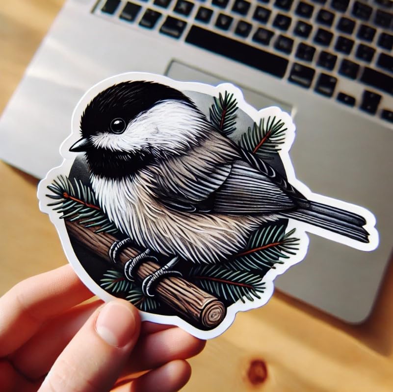 Vinyl sticker: Black-Capped Chickadee Bird Sticker Laptop Car Window Bumper Decal Truck Waterproof Auto Water Bottle Nature Lovers Gift (4)