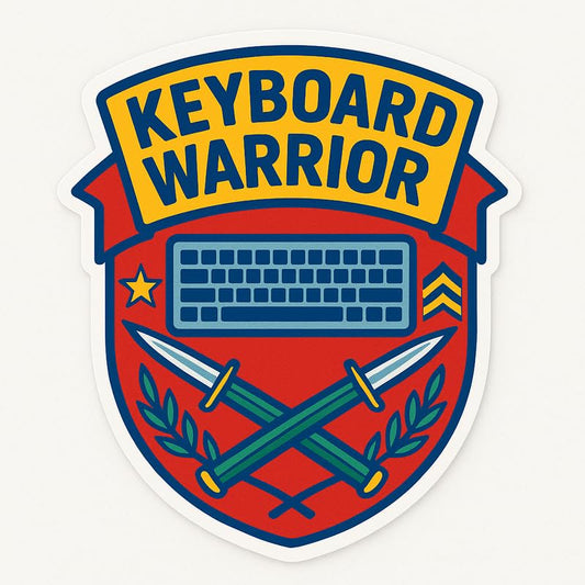 Vinyl sticker: Keyboard Warrior Laptop Wall Car Window Bumper Sticker Decal Truck Waterproof Auto Water Bottle Bright Military Crest with Keyboard, Bayonets and Star Elements