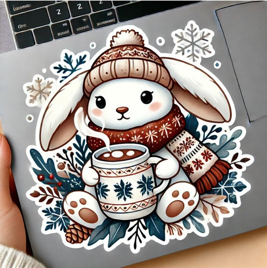 Vinyl sticker: Winter Rabbit Sticker for Laptop, Car, Wall, Window, Waterproof Decal for Bumper, Truck and Water Bottles (6)