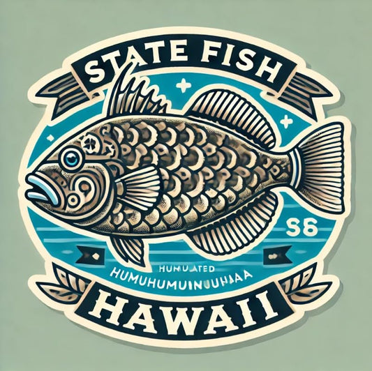 Vinyl sticker: Laptop Wall Car Window Bumper Sticker Decal Truck Waterproof Auto Water Bottle – Official Hawaii State Fish Emblem Featuring Humuhumunukunukuāpuaʻa with Island Badge Design