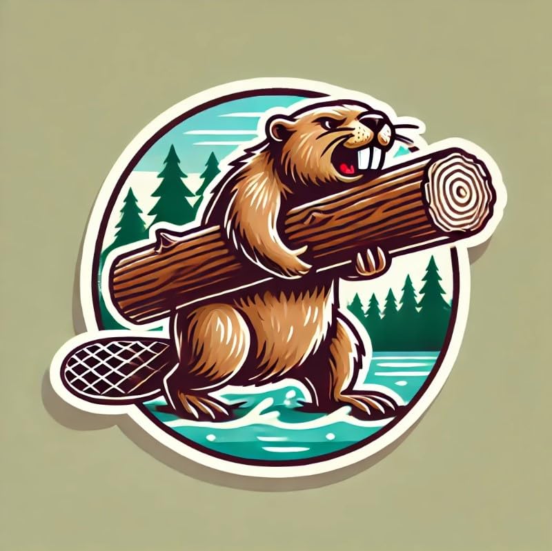 Vinyl sticker: Beaver Carrying Log Sticker – Waterproof Vinyl Decal for Laptop, Wall, Car, Window, Bumper, Truck, and Water Bottle – Wildlife Animal Design