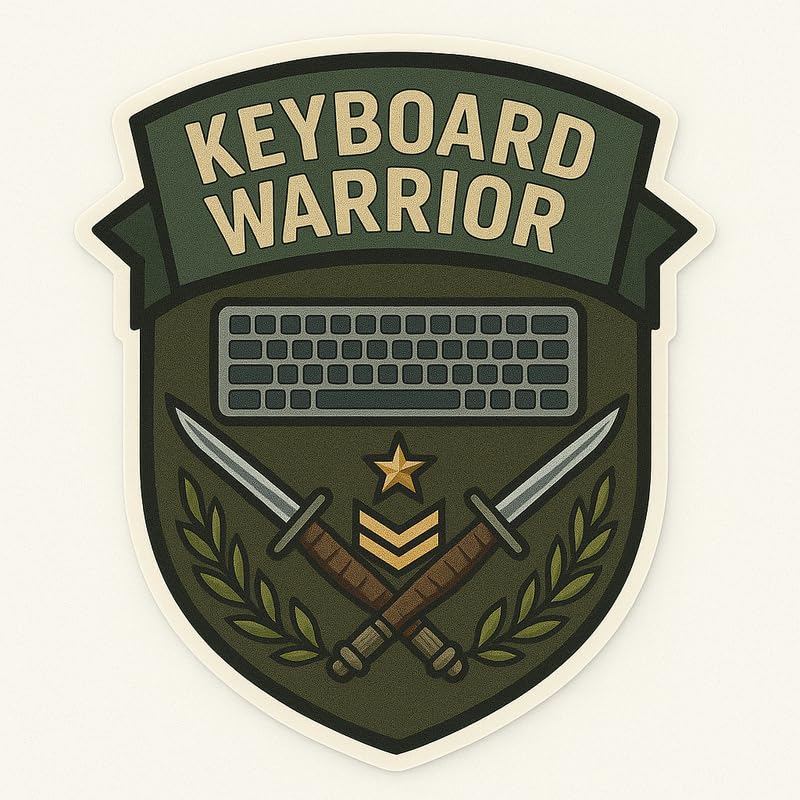 Vinyl sticker: Keyboard Warrior Tactical Military Laptop Wall Car Window Bumper Sticker Decal Truck Waterproof Auto Water Bottle Emblem with Realistic Shield, Bayonets, Laurel and Keyboard