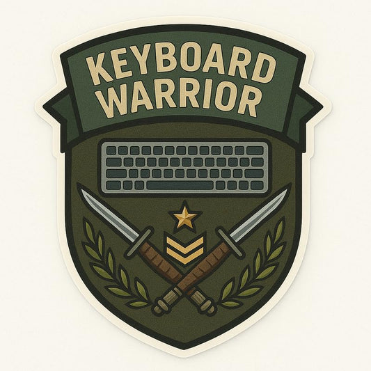 Vinyl sticker: Keyboard Warrior Tactical Military Laptop Wall Car Window Bumper Sticker Decal Truck Waterproof Auto Water Bottle Emblem with Realistic Shield, Bayonets, Laurel and Keyboard