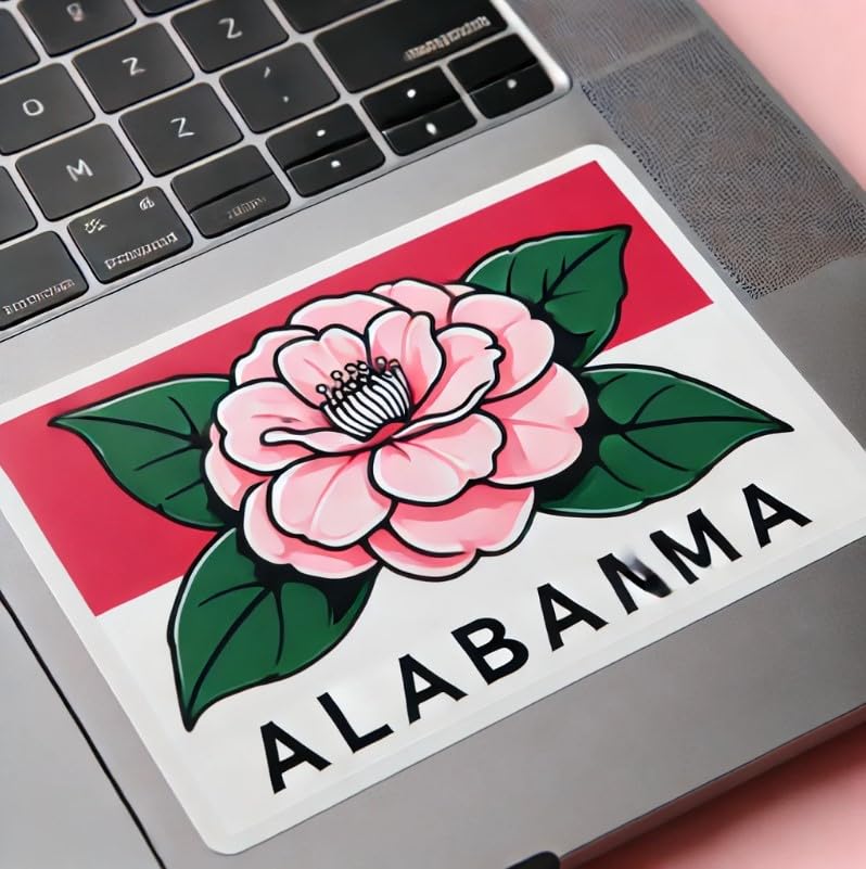 Vinyl sticker: Japanese Camellia Rectangular Sticker for Laptop, Wall, Car Window, Bumper, Decal, Waterproof, Auto, Water Bottle, Minimalist Floral Design