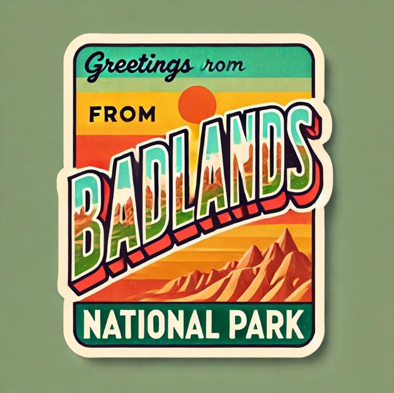 Badlands National Park Sticker - Retro Postcard Decal for Laptop, Wall, Car, Window, Bumper, Truck, Waterproof Vinyl for Water Bottle and Auto (4)