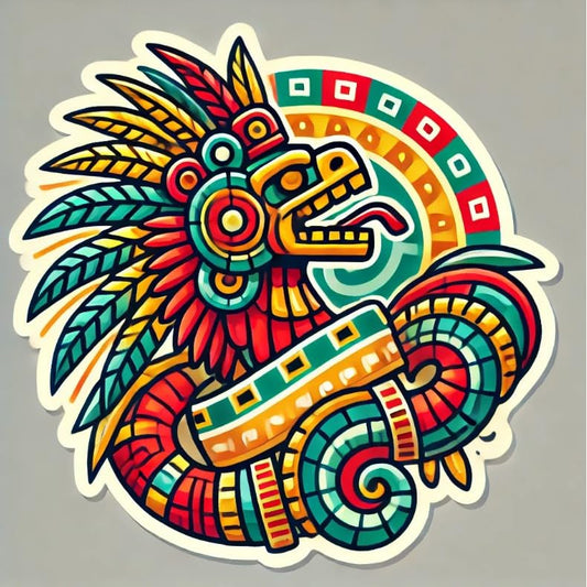 Vinyl sticker: Aztec Quetzalcoatl Tribal Art Vinyl Decal - Feathered Serpent with Geometric Patterns - Bold Sticker for Wall, Car, Window, Bumper, Laptops