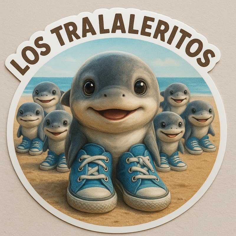 Vinyl sticker: Los Tralaleritos Sticker – Realistic Baby Shark Vinyl Decal in Blue Sneakers for Laptop, Wall, Car, Window, Bumper – Waterproof Auto Truck Water Bottle Cartoon Beach Animal Design – Variation 4