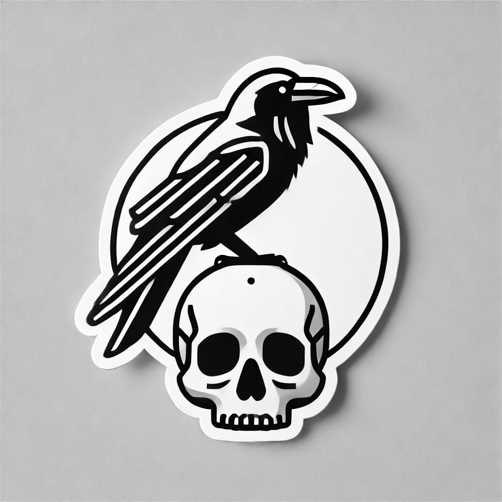 Vinyl sticker: Modern Minimalistic Raven Crow on Skull Laptop Wall Car Window Bumper Sticker Decal Truck Waterproof Auto Water Bottle