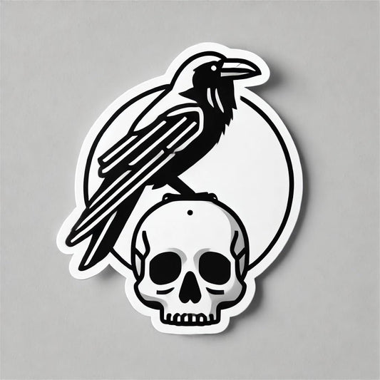 Vinyl sticker: Modern Minimalistic Raven Crow on Skull Laptop Wall Car Window Bumper Sticker Decal Truck Waterproof Auto Water Bottle