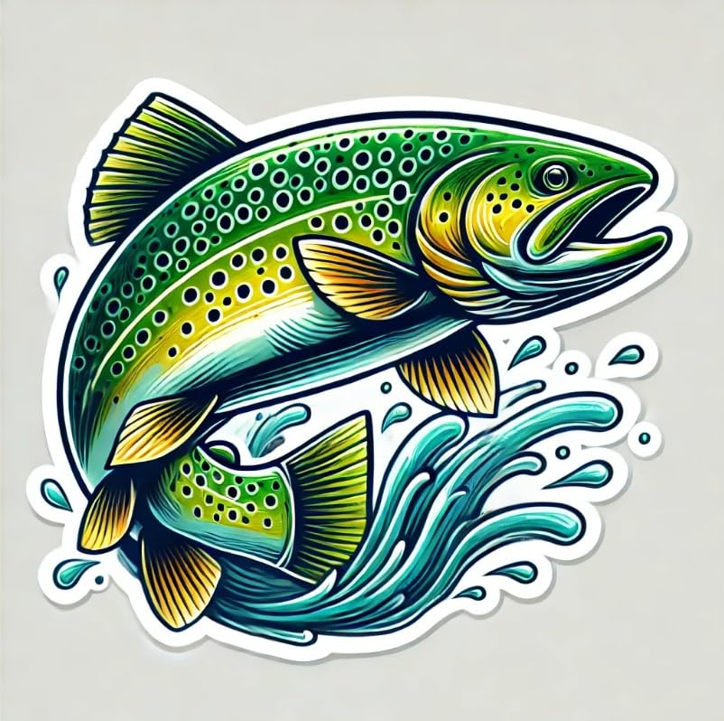 Vinyl sticker: Green Trout Power Leap Laptop Wall Car Window Bumper Sticker Decal Truck Waterproof Auto Water Bottle