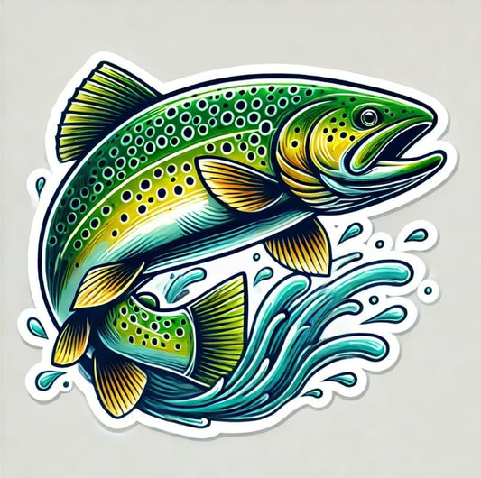 Vinyl sticker: Green Trout Power Leap Laptop Wall Car Window Bumper Sticker Decal Truck Waterproof Auto Water Bottle