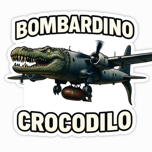 Vinyl sticker: Waterproof Bombardino Crocodilo Sticker for Laptop Wall Car Window Bumper Decal Truck Auto Water Bottle – Flying Crocodile Bomber with Propellers and Bomb Drop 4in