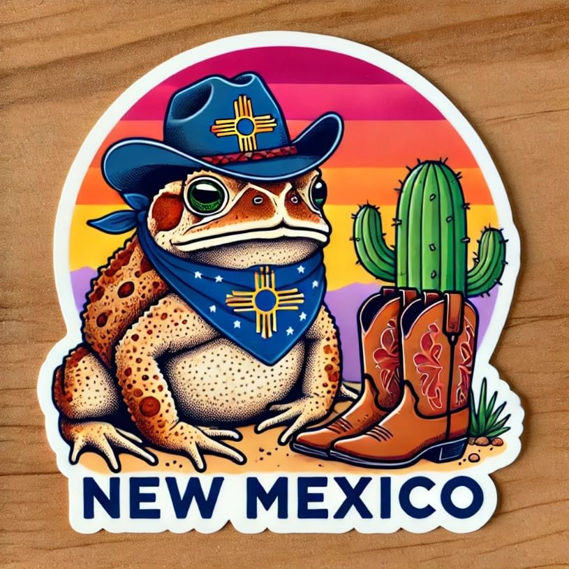 Vinyl sticker: Cowboy Toad New Mexico Sticker – Waterproof Western Style Vinyl Desert Decal for Laptop, Car Window, Wall, Bumper, Auto, Truck, and Water Bottle