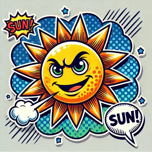 Vinyl sticker: Comic Sun Sticker Decal for Car, Laptop, Window, Wall, Bumper, Waterproof Vinyl Fun Decor