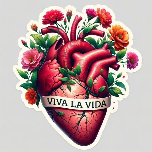 Vinyl sticker: Viva LA VIDA Artistic Design Flowers Heart Lifestyle Sticker Frida Kahlo Inspired Multicolor Waterproof Vinyl Decals in Diverse Shapes for Laptops Cars Bottles
