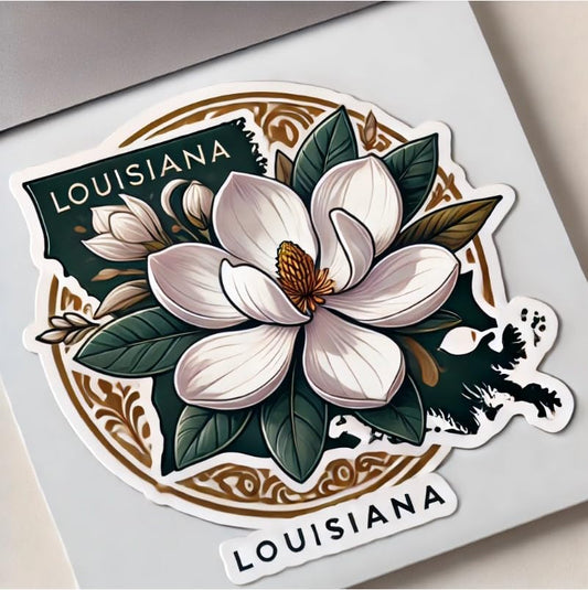 Vinyl sticker: Magnolia Louisiana State Symbol Sticker for Laptop Car Window Bumper Truck Waterproof Vinyl Decal Auto Water Bottle. Variation 6