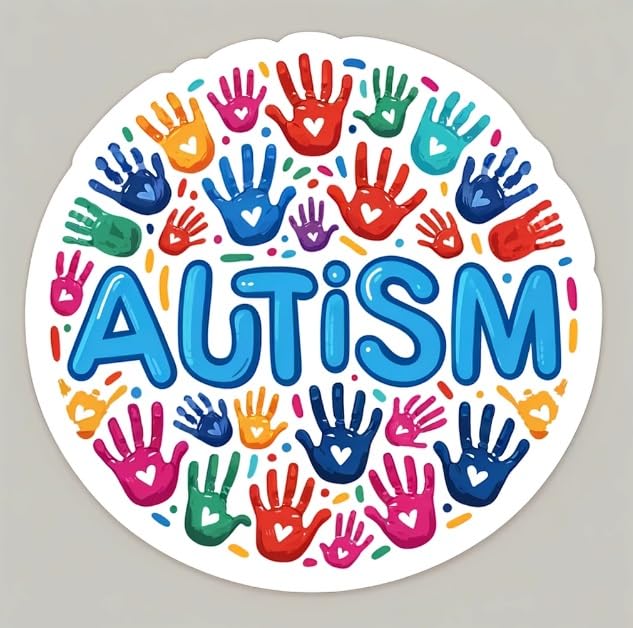 Vinyl sticker: Autism Awareness Handprints - Vibrant Autism Handprints Sticker - Diverse and Inclusive, Waterproof Decal for Laptops, Cars, Windows, and Bumpers.