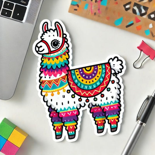 Vinyl sticker: Whimsical Llama Laptop, Wall, Car, Window, Bumper Sticker Decal – Colorful Llama Design for Truck, Water Bottle, Auto – Waterproof Vinyl Sticker for Personalization